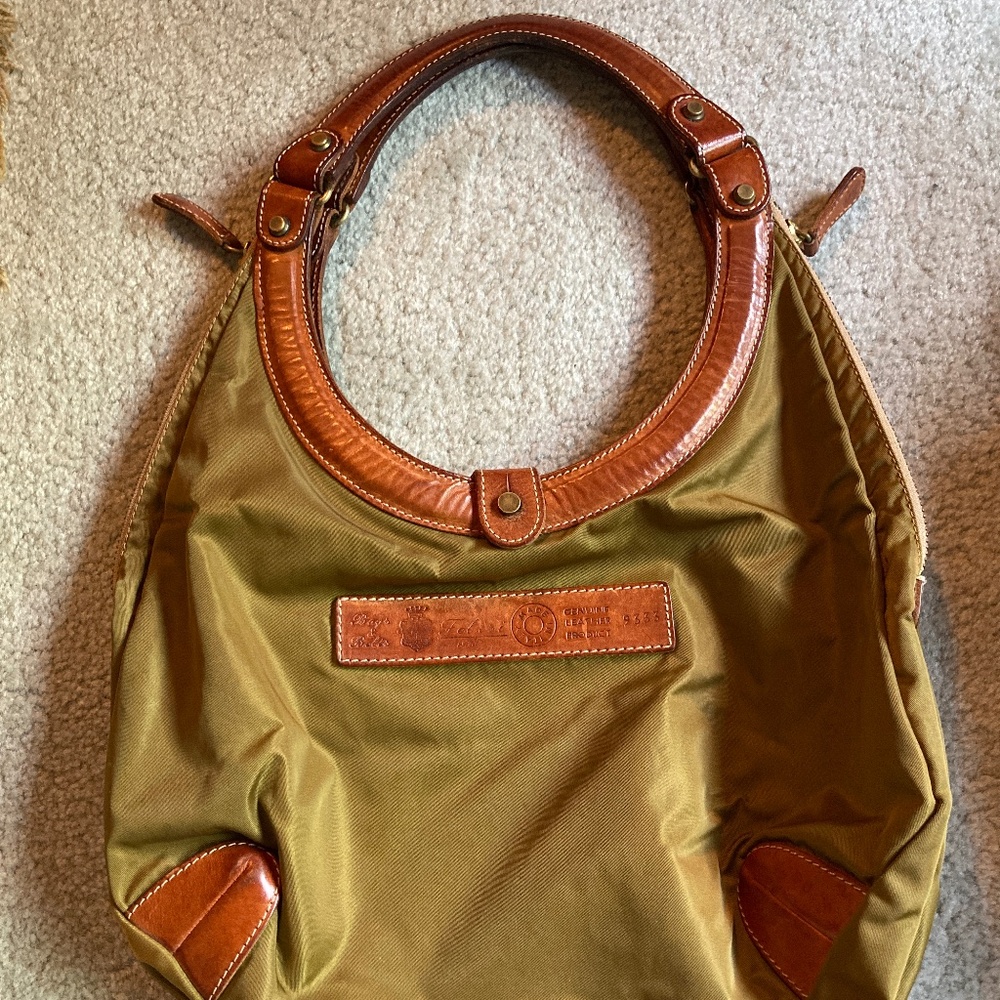 Felisi Leather & Nylon Side-Zip Circle Hobo Shoulder Bag Khaki Olive Kelly Green